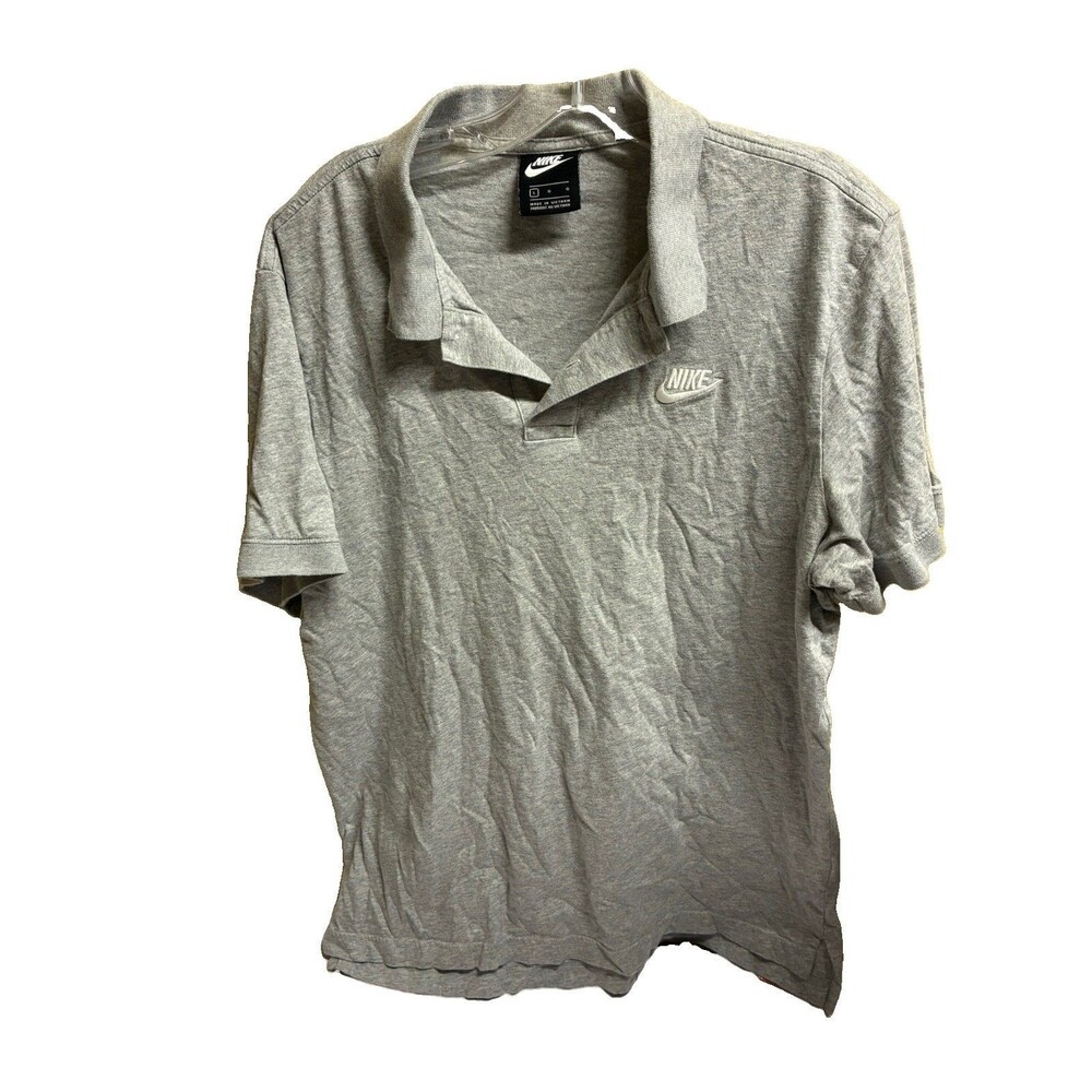 NIKE POLO SHIRT MEN'S SIZE L GRAY EMBROIDERED SWOOSH KNIT Golf Dress Shirt